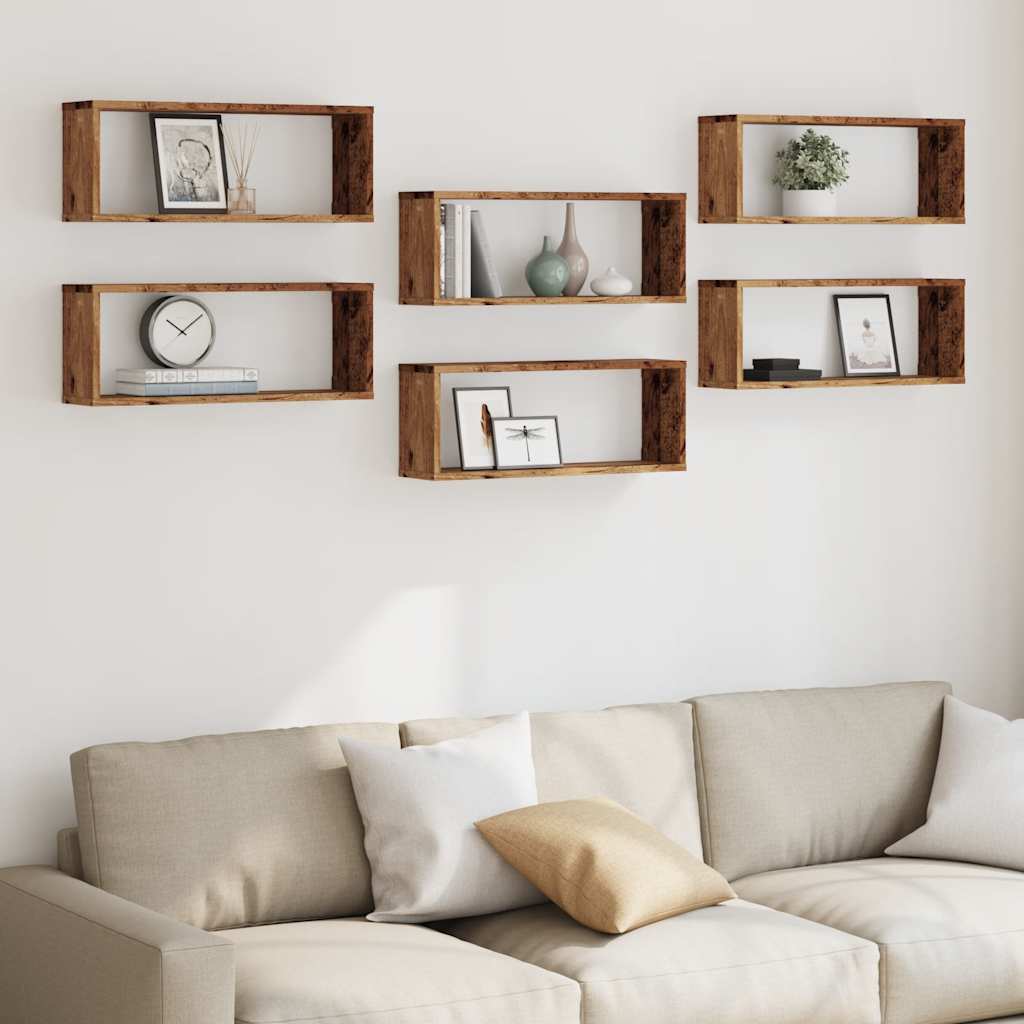 Mensole a Cubo Muro 6 pz Legno Antico 60x15x23 cm in Truciolato | homemem39