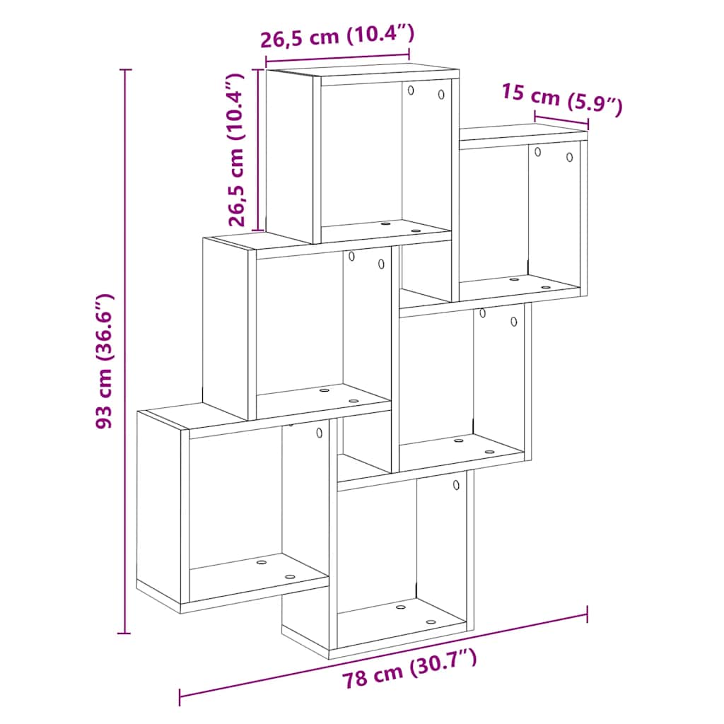 Mensola a Muro a Cubo Legno Antico 78x15x93cm Legno Multistrato | homemem39