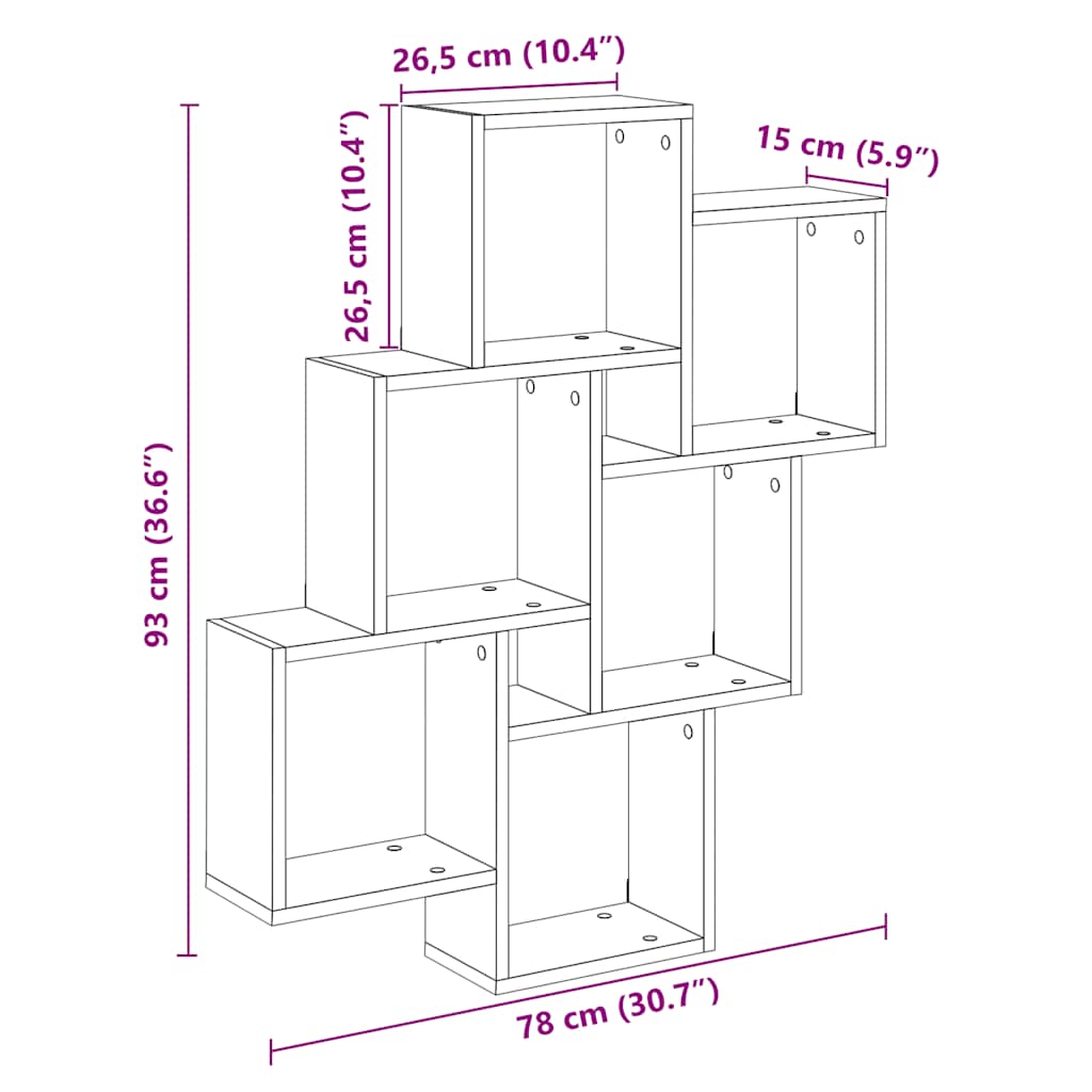 Mensola a Muro a Cubo Artigianale 78x15x93 cm Legno Multistrato | homemem39