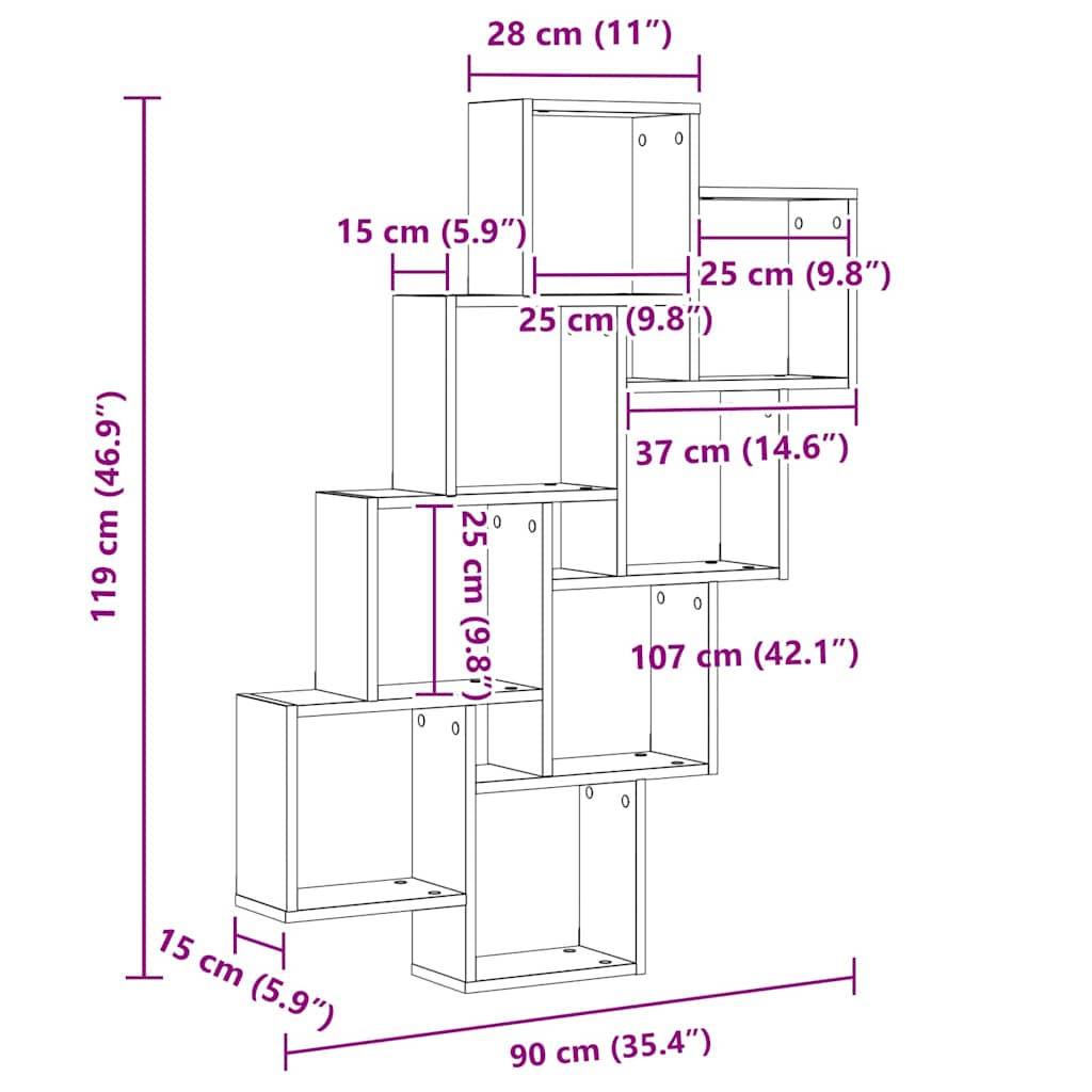 Mensola a Muro Cubo Artigianale 90x15x119,5cm Legno Multistrato