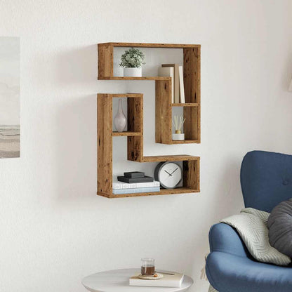 Mensole a Cubo Muro 2 pz Legno Antico 50x15x50 cm in Truciolato | homemem39