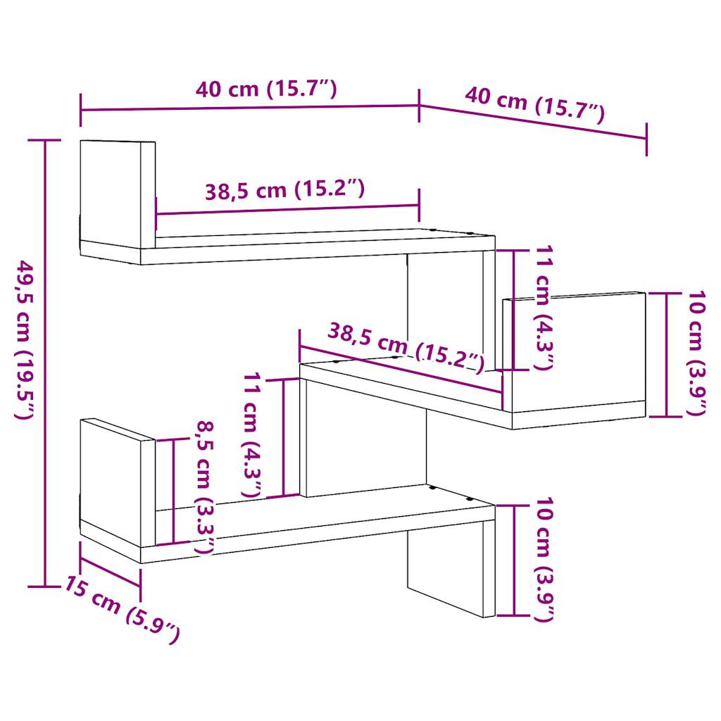Scaffale Angolare Muro Legno Antico 40x40x49,5 cm Truciolato | homemem39