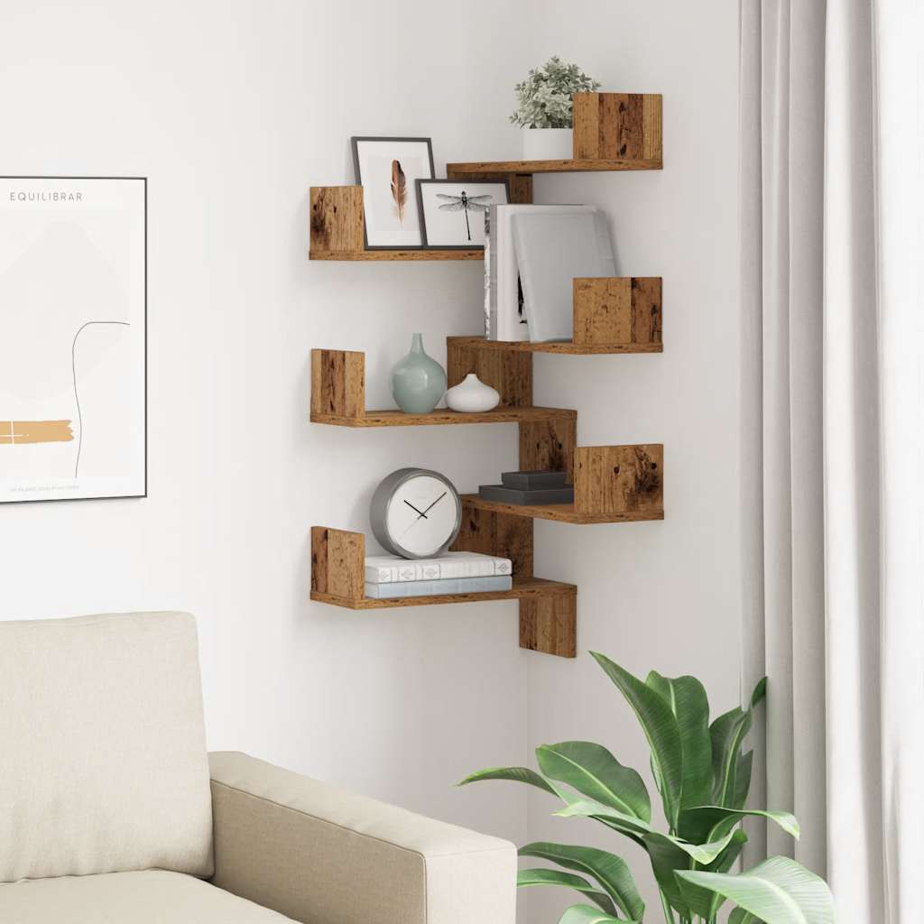 Mensole Angolari 2pz Legno Antico 40x40x49,5 cm in Truciolato | homemem39