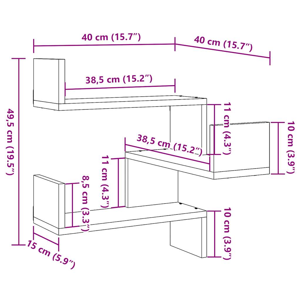 Scaffale Angolare Muro Artigianale 40x40x49,5 cm in Truciolato | homemem39