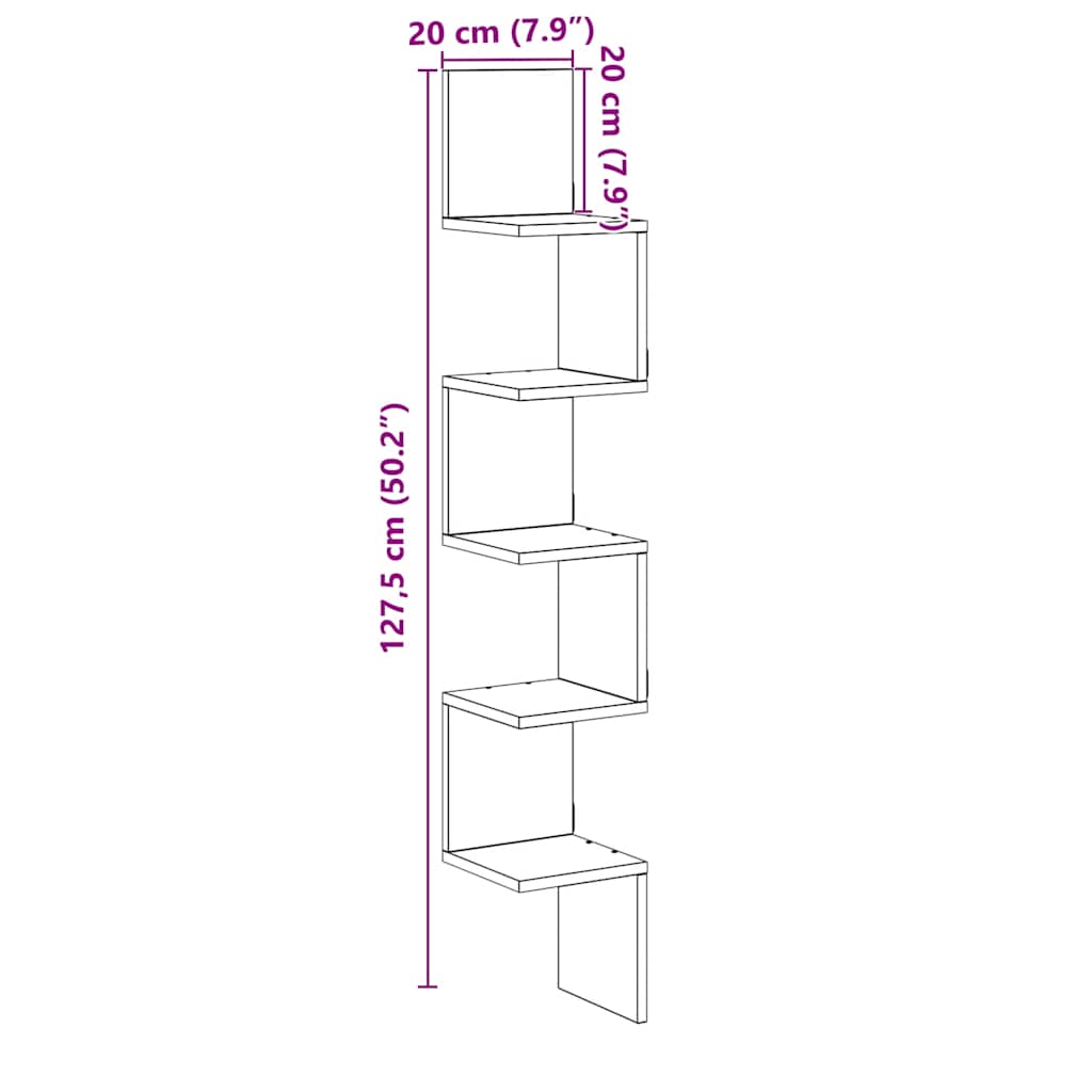 Scaffale Angolare Muro Artigianale 20x20x127,5 cm in Truciolato | homemem39