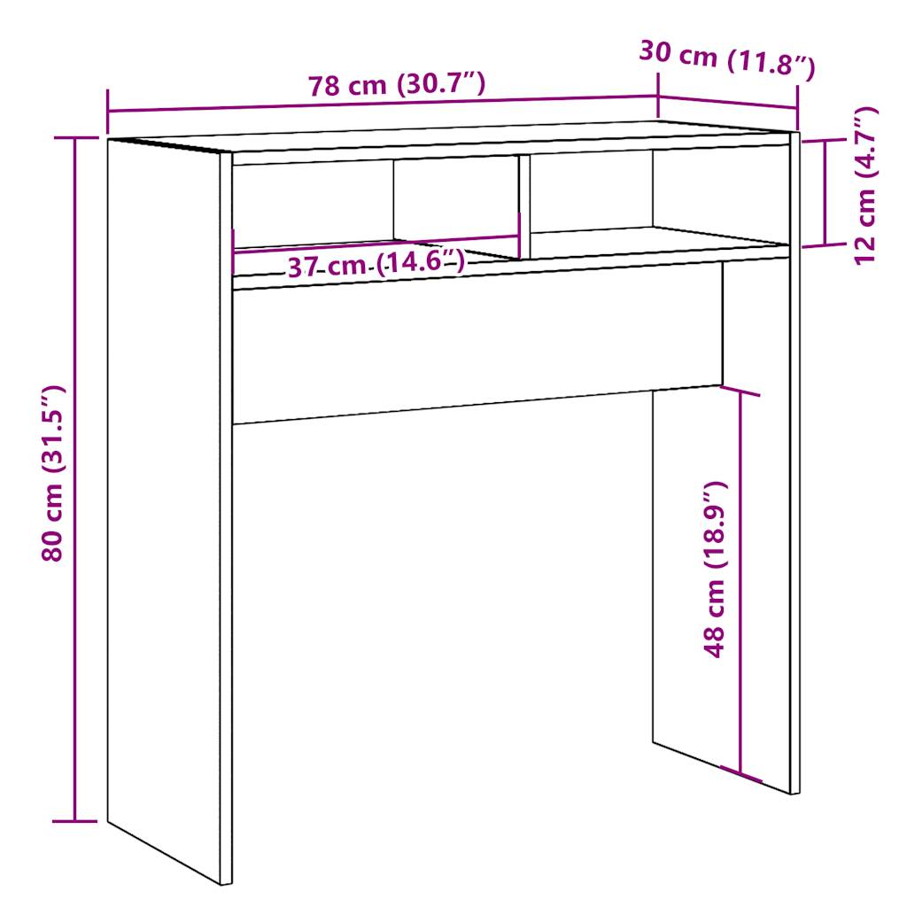 Tavolo Consolle Rovere Artigianale 78x30x80 cm in Truciolato