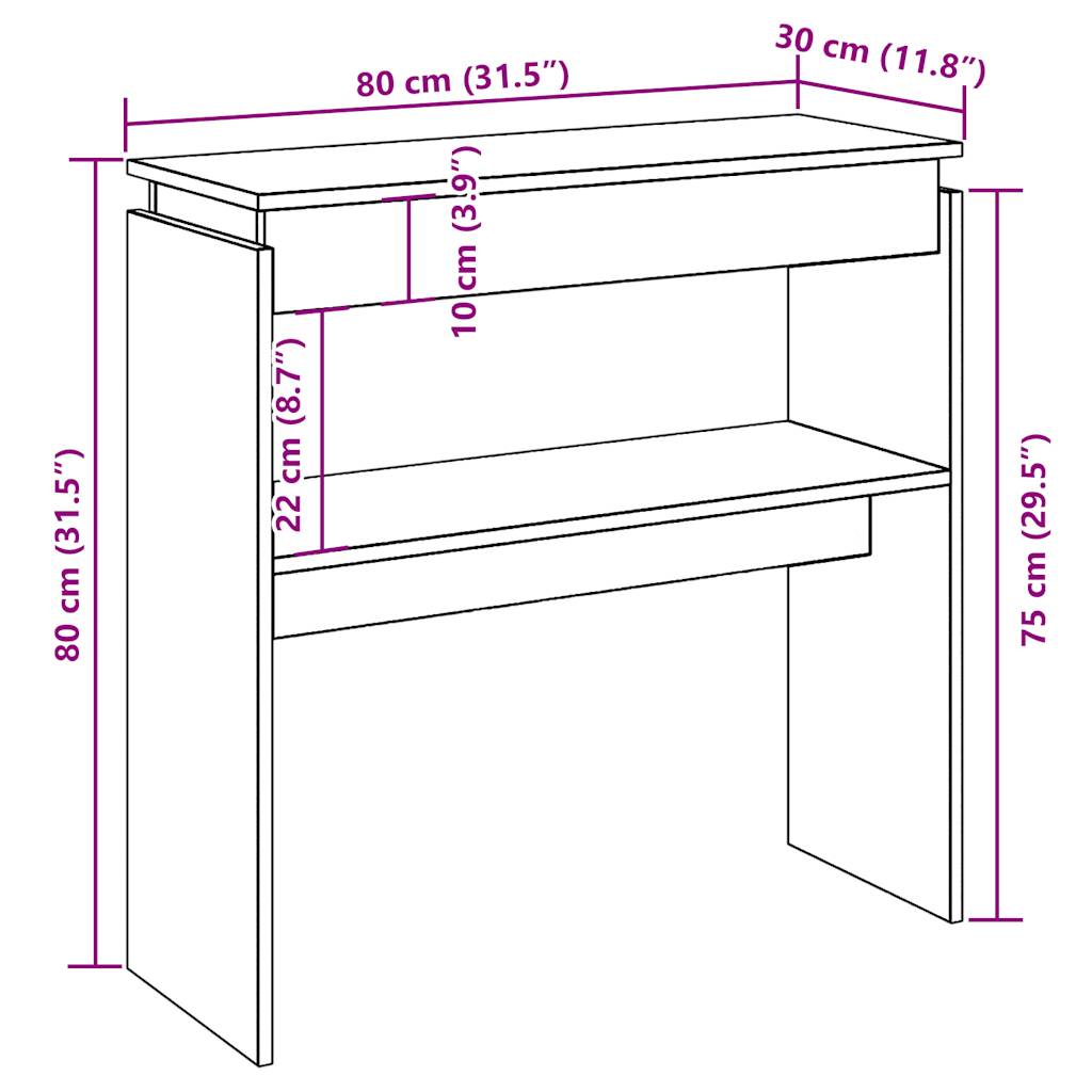 Tavolino Consolle Legno Antico 80x30x80 cm in Truciolato