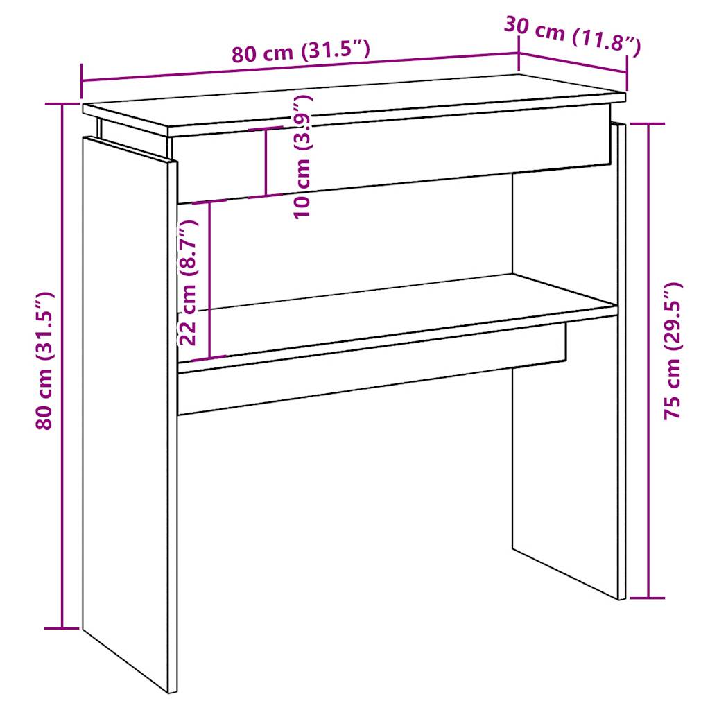 Tavolo Consolle Rovere Artigianale 80x30x80 cm in Truciolato