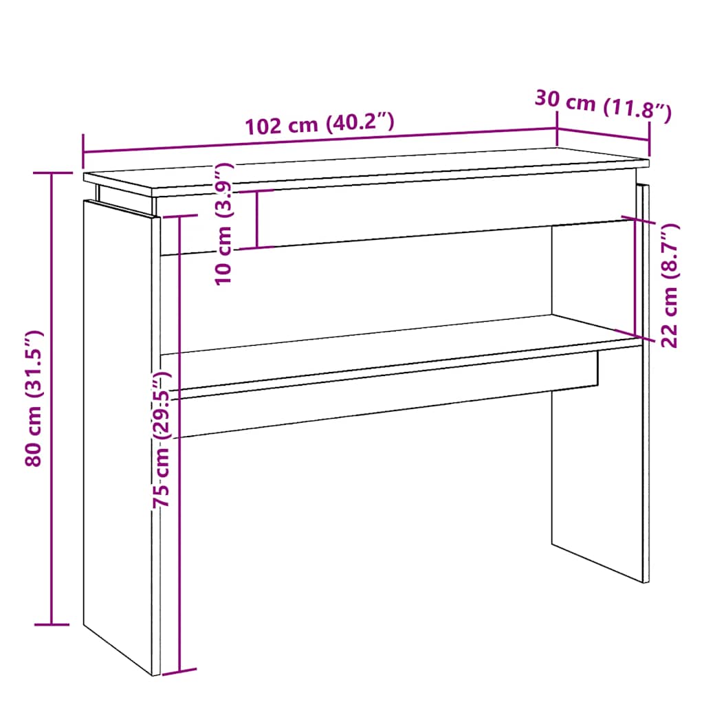 Tavolino Consolle Legno Antico 102x30x80 cm in Truciolato | homemem39