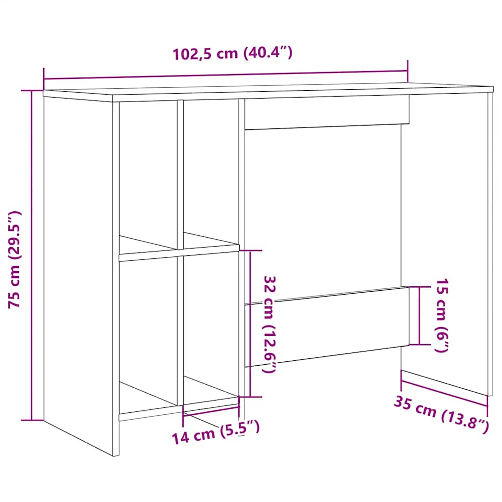 Scrivania Rovere Artigianale 102,5x35x75cm in Legno Multistrato | homemem39