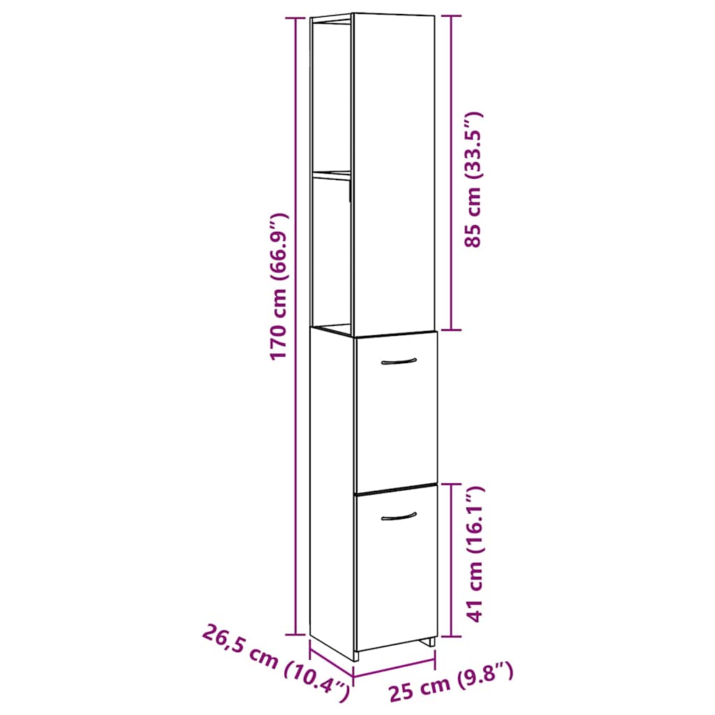 Mobile da Bagno Legno Antico 25x25x170 cm in Truciolato | homemem39