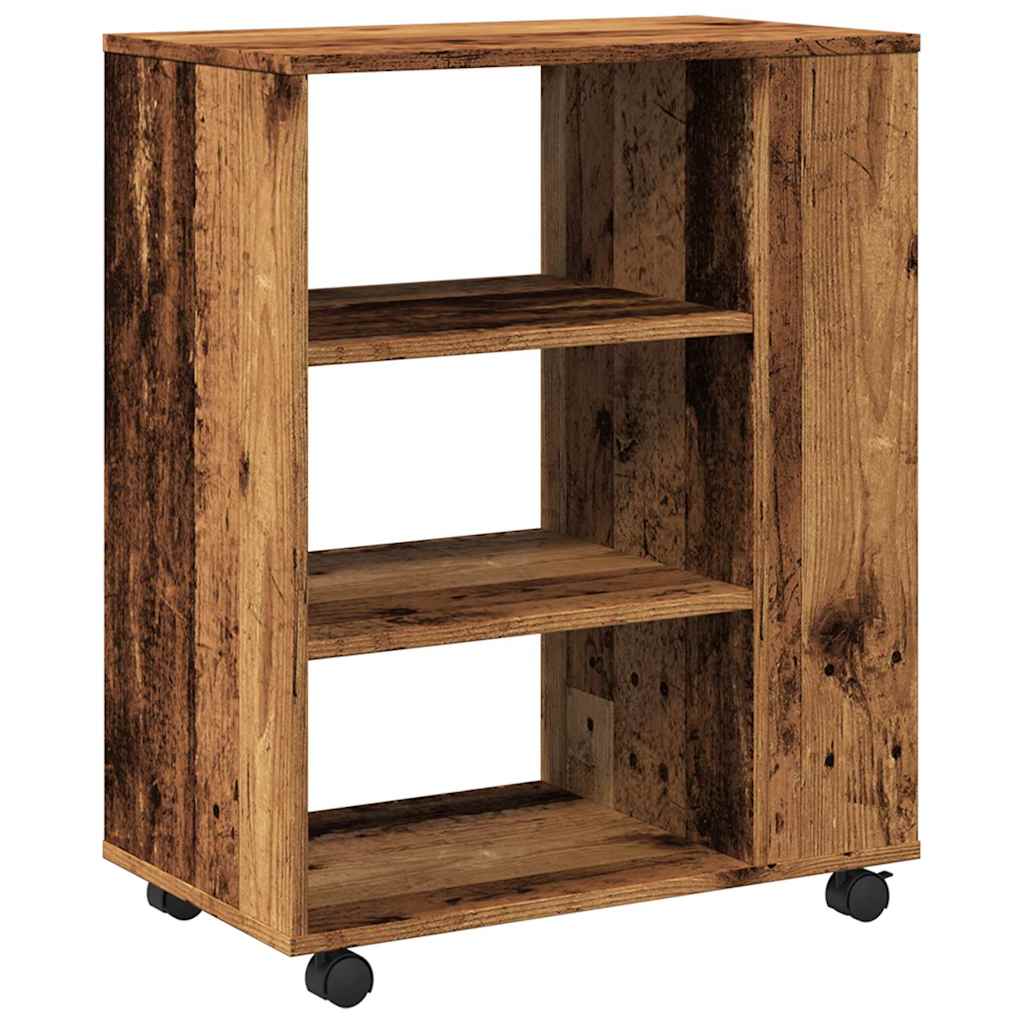 Mobiletto con Ruote Legno Antico 60x35x75 cm Legno Multistrato | homemem39