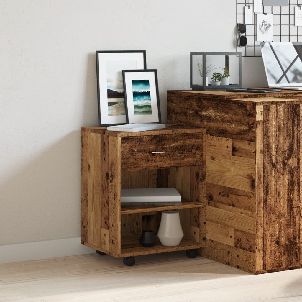 Mobiletto con Ruote Legno Antico 46x36x59 cm in Truciolato | homemem39