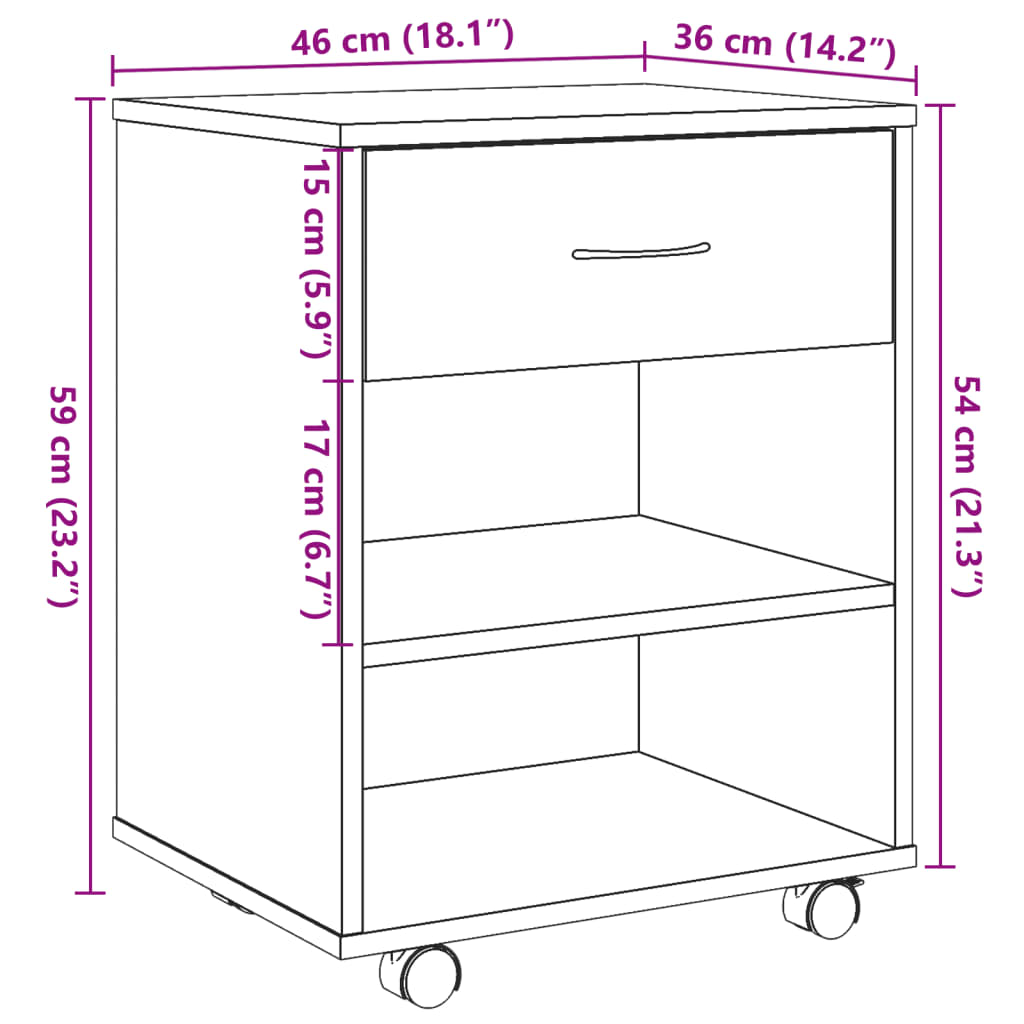 Mobiletto con Ruote Legno Antico 46x36x59 cm in Truciolato | homemem39