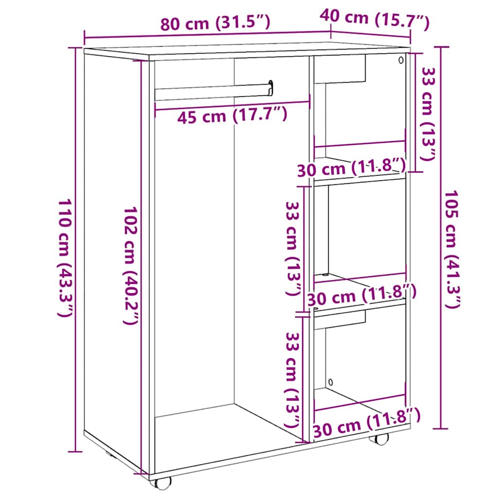 Armadio Legno Antico 80x40x110 cm in Legno Multistrato - homemem39