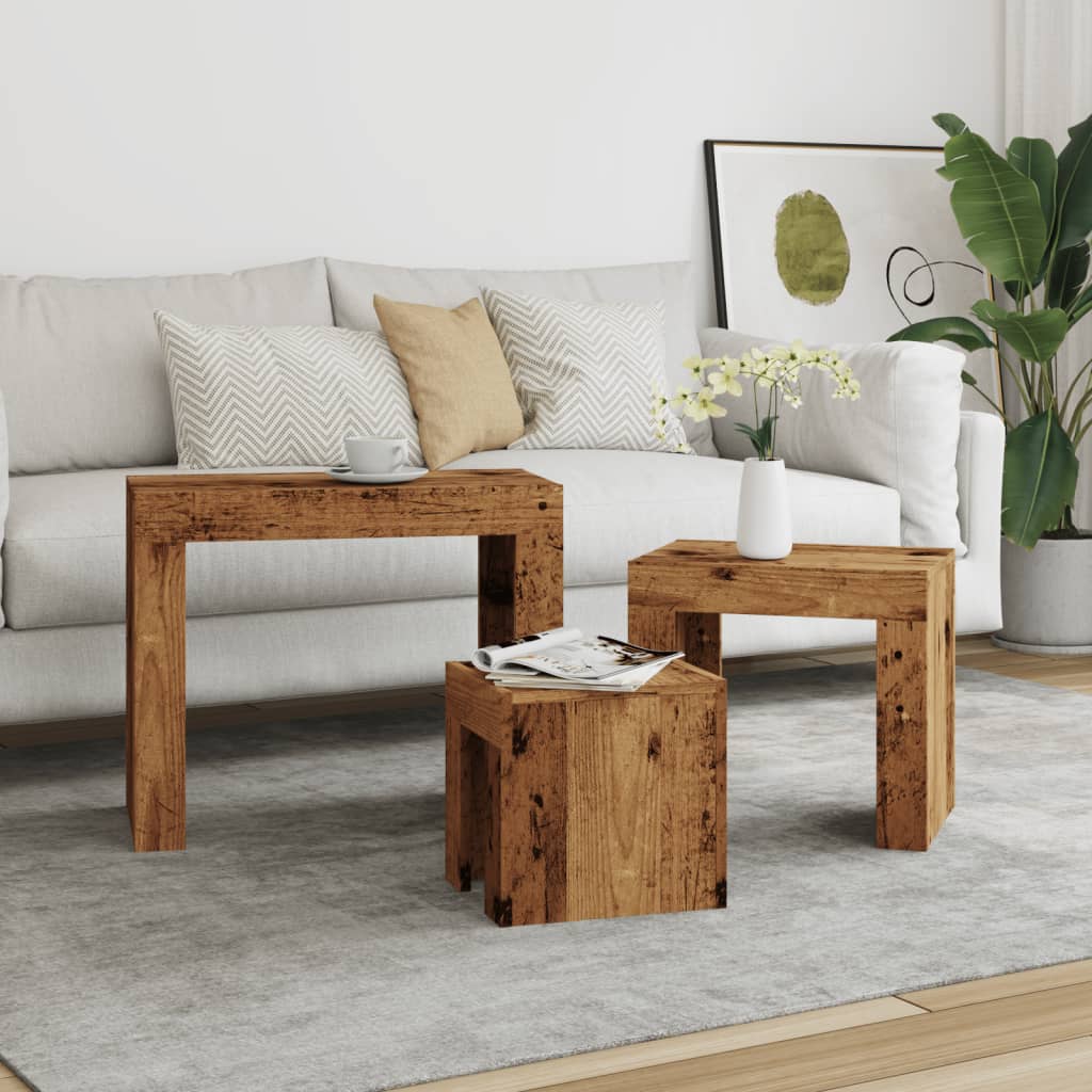 Tavolini Impilabili 3 pz Legno Antico in Truciolato | homemem39