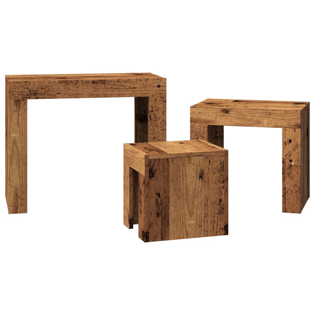 Tavolini Impilabili 3 pz Legno Antico in Truciolato | homemem39
