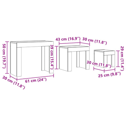 Tavolini Impilabili 3 pz Legno Antico in Truciolato | homemem39