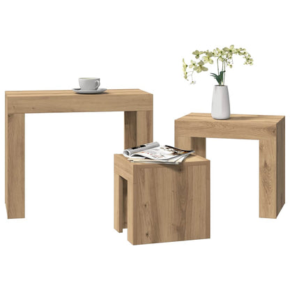 Tavolini Impilabili 3 pz Rovere Artigianale in Truciolato | homemem39