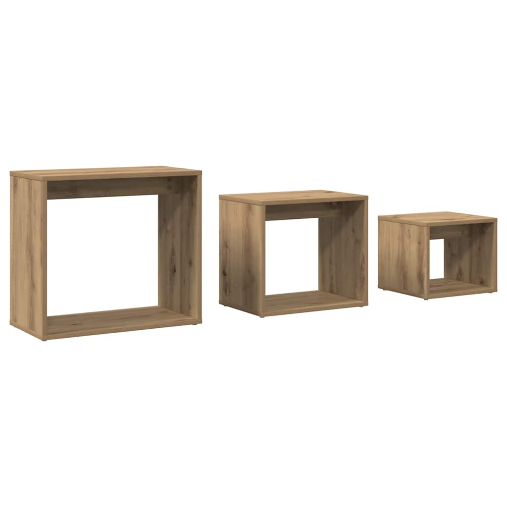 Tavolini Impilabili 3 pz Rovere Artigianale Legno Multistrato