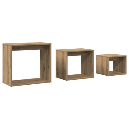 Tavolini Impilabili 3 pz Rovere Artigianale Legno Multistrato