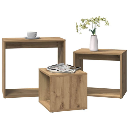 Tavolini Impilabili 3 pz Rovere Artigianale Legno Multistrato