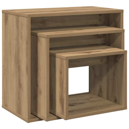 Tavolini Impilabili 3 pz Rovere Artigianale Legno Multistrato