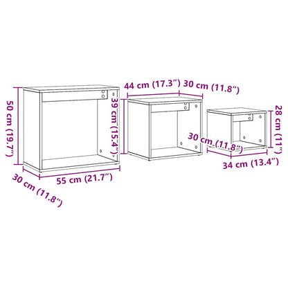 Tavolini Impilabili 3 pz Rovere Artigianale Legno Multistrato
