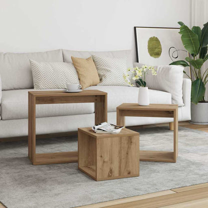 Tavolini Impilabili 3 pz Rovere Artigianale Legno Multistrato