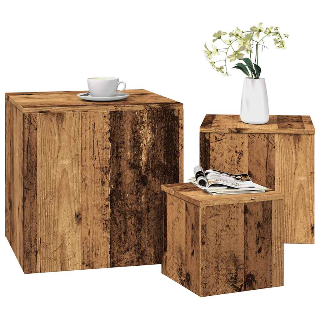 Tavolini 3 pz Legno Antico in Legno Multistrato