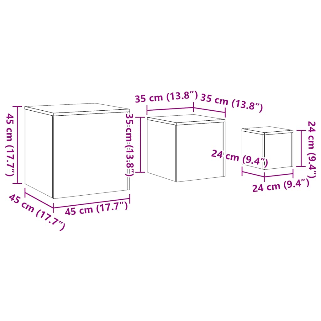 Tavolini 3 pz Legno Antico in Legno Multistrato