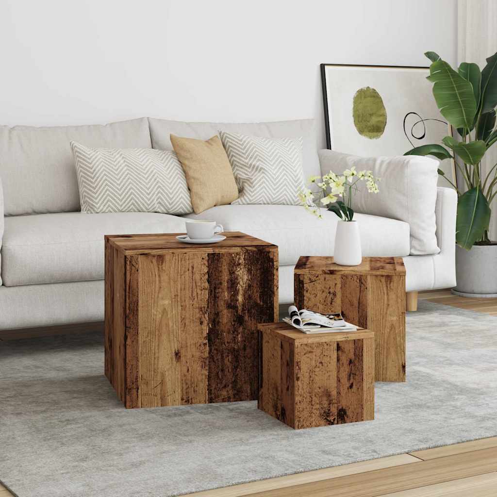 Tavolini 3 pz Legno Antico in Legno Multistrato