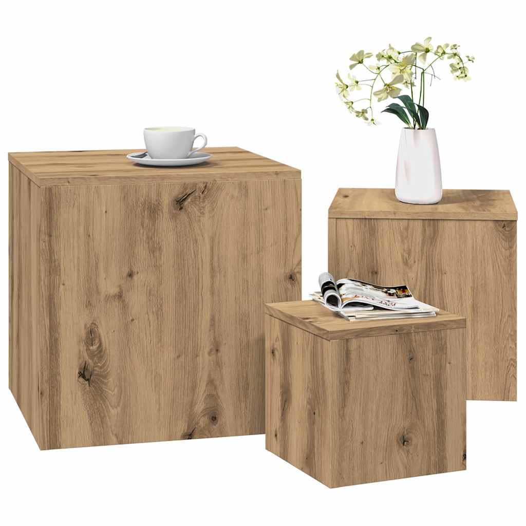 Tavolini 3 pz Rovere Artigianale in Legno Multistrato | homemem39