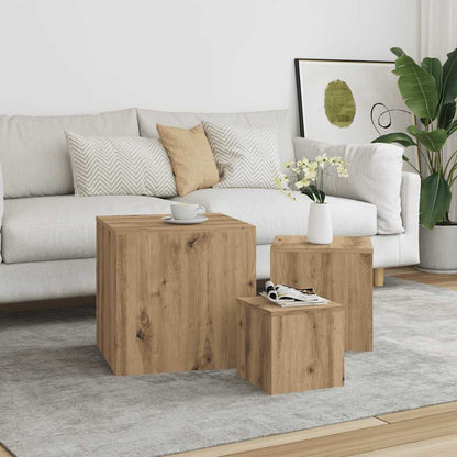 Tavolini 3 pz Rovere Artigianale in Legno Multistrato
