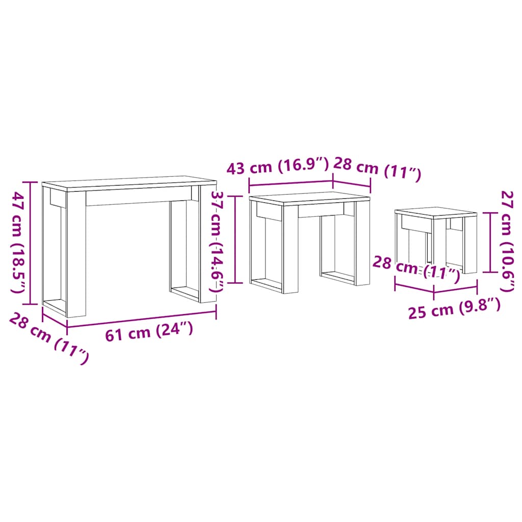Nido di Tavoli 3 pz Legno Antico in Legno Multistrato | homemem39