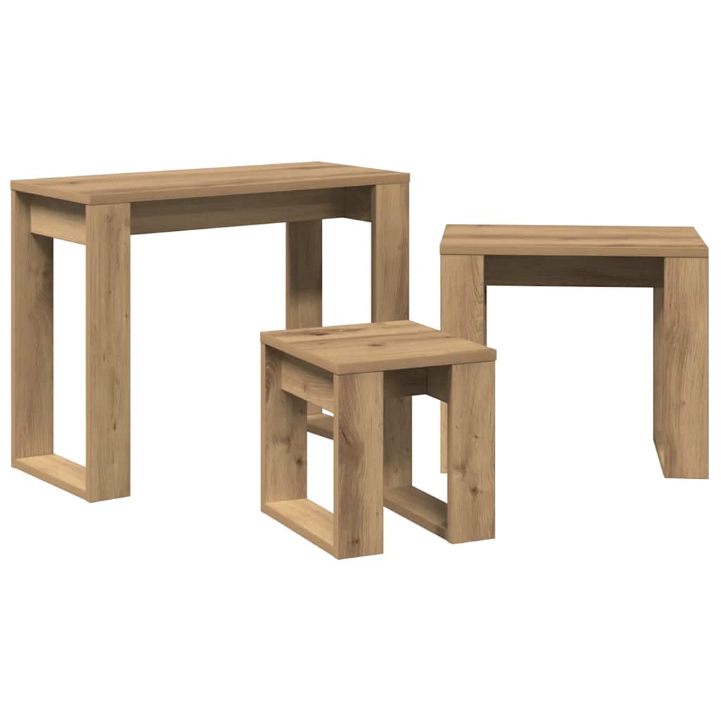 Nido di Tavoli 3 pz Rovere Artigianale in Legno Multistrato | homemem39