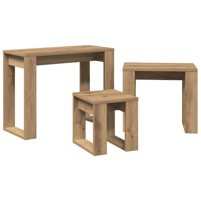 Nido di Tavoli 3 pz Rovere Artigianale in Legno Multistrato | homemem39
