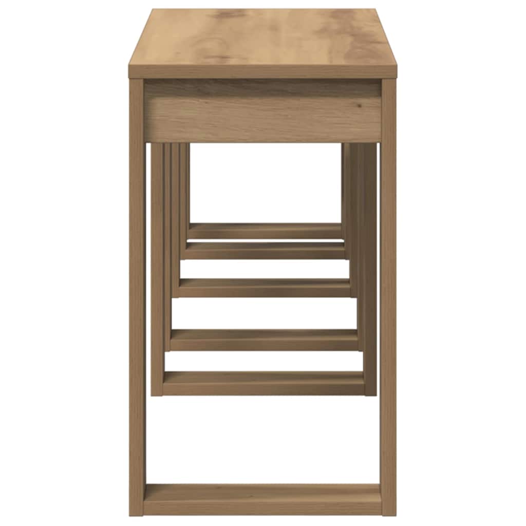 Nido di Tavoli 3 pz Rovere Artigianale in Legno Multistrato