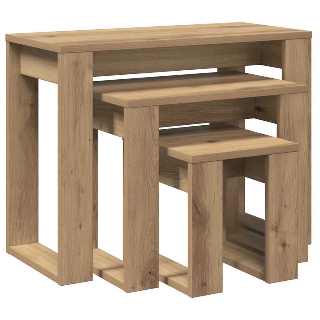 Nido di Tavoli 3 pz Rovere Artigianale in Legno Multistrato