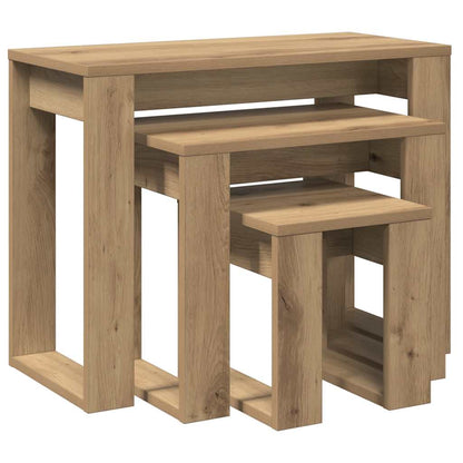 Nido di Tavoli 3 pz Rovere Artigianale in Legno Multistrato