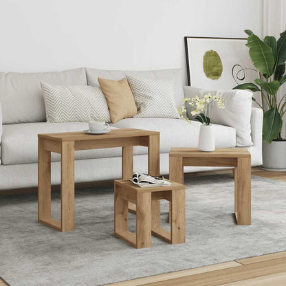 Nido di Tavoli 3 pz Rovere Artigianale in Legno Multistrato