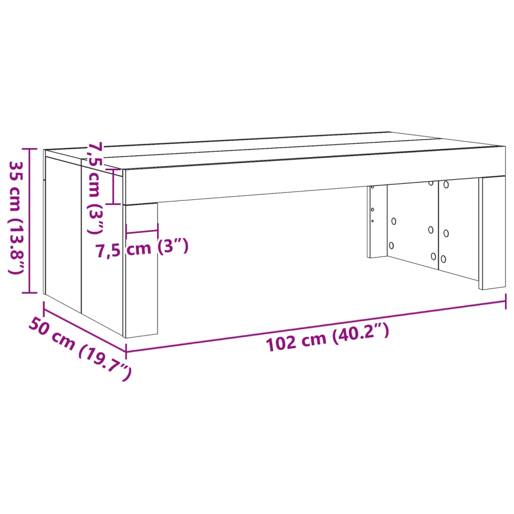 Tavolino Salotto Rovere Artigianale 102x50x35 cm in Truciolato