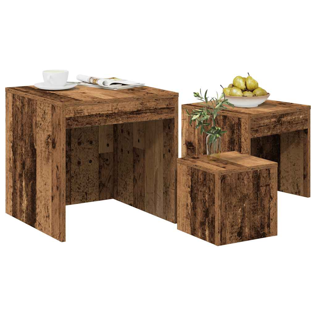 Tavolini Impilabili 3 pz Legno Antico in Legno Multistrato