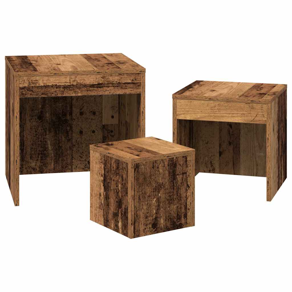 Tavolini Impilabili 3 pz Legno Antico in Legno Multistrato