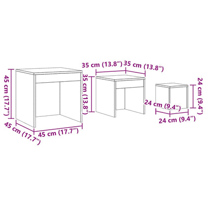 Tavolini Impilabili 3 pz Legno Antico in Legno Multistrato