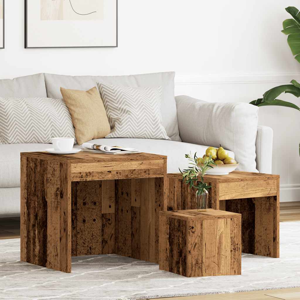 Tavolini Impilabili 3 pz Legno Antico in Legno Multistrato
