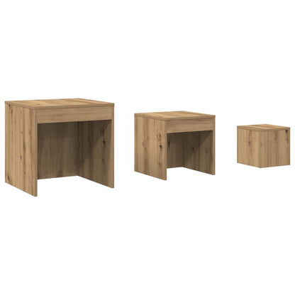 Tavolini Impilabili 3 pz Rovere Artigianale Legno Multistrato | homemem39