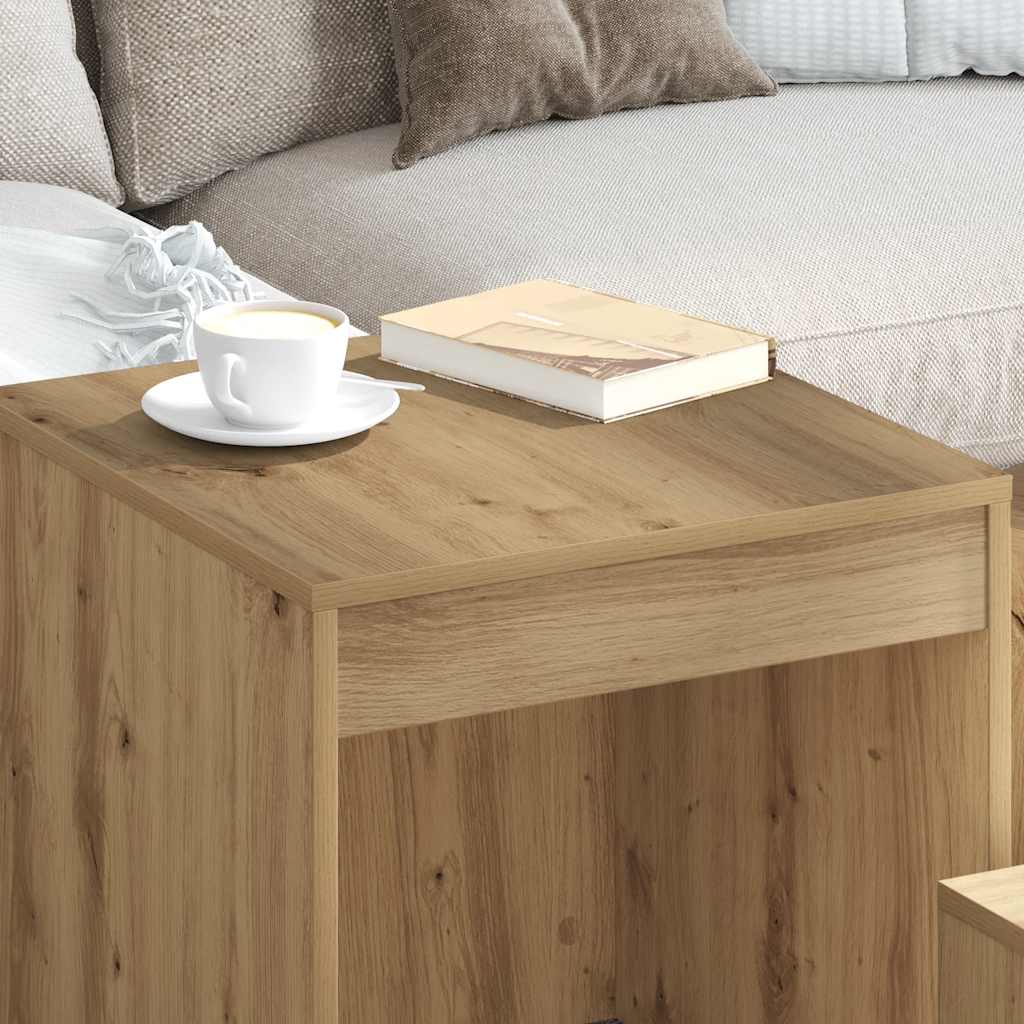 Tavolini Impilabili 3 pz Rovere Artigianale Legno Multistrato - homemem39