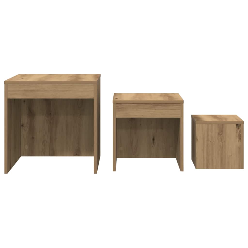 Tavolini Impilabili 3 pz Rovere Artigianale Legno Multistrato | homemem39