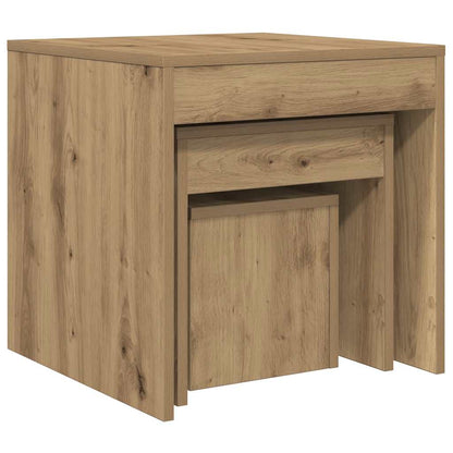 Tavolini Impilabili 3 pz Rovere Artigianale Legno Multistrato - homemem39